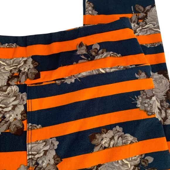 LuLaRoe original one size 2-10 OS leggings orange blue stripe Roses - Picture 4 of 7